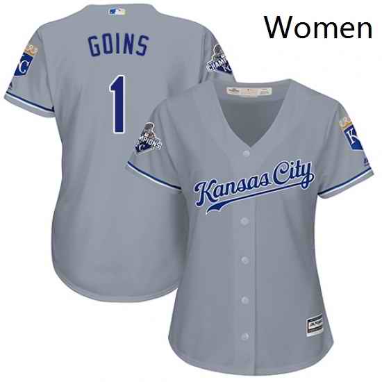 Womens Majestic Kansas City Royals 1 Ryan Goins Authentic Grey Road Cool Base MLB Jersey